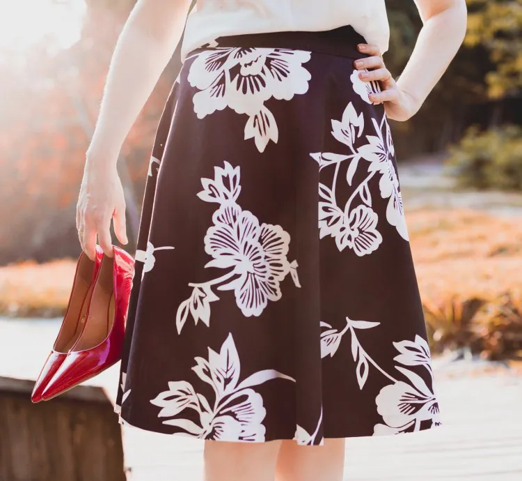 Black midi skirt with white flowers